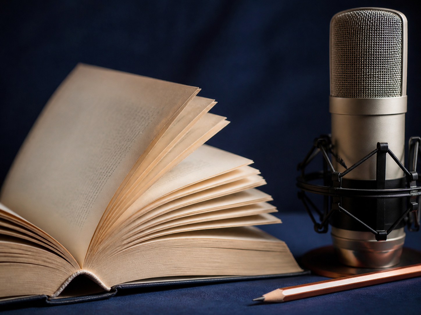 Livre ouvert près d'un microphone